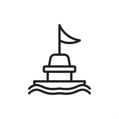 Industrial maritime icon featuring a floating navigation buoy with a central tower structure, a signaling flag, and a stable base positioned atop ocean waves, symbolizing nautical safety and maritime 