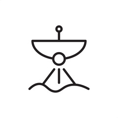 Industrial maritime icon featuring a rotating radar dish mounted on a tripod base positioned over ocean waves, representing port traffic control, vessel tracking systems, and maritime surveillance.