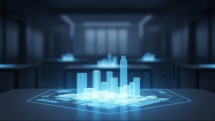 Futuristic Holographic Cityscape Display in Modern Conference Room