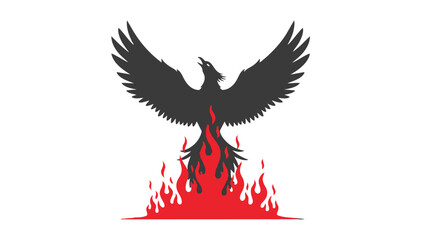 Black phoenix rising from red flames