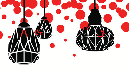 Black geometric hanging lamps with red circles