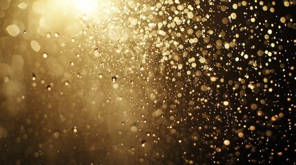 Abstract background featuring golden light rain and sparkling bokeh effects