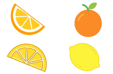 Citrus Fruits Set Orange Lemon Slices Vector Illustration