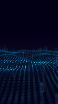 Abstract big data wave animation with data flow. Futuristic information aesthetics. Business digital background. 3d render animation Vertical video