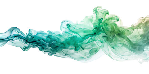Green and blue smoke on white background isolated on a transparent background swirling abstract