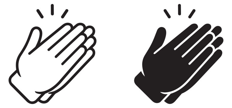 Line art and solid style clapping hands icon set featuring an applause gesture for recognition and congratulations