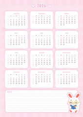 Cute Bunny Yearly Calendar 2026