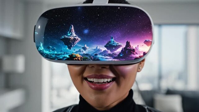 Person putting on a white virtual reality headset for immersive gaming and entertainment.