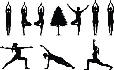 Professional Silhouette Collection of Gymnasts Ballet Dancers Yoga Poses and Dinosaurs Featuring CAD Drawing Flat Vector Illustration for Architectural Design Projects