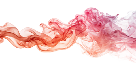 Pink and red smoke wave on white background isolated on a transparent background