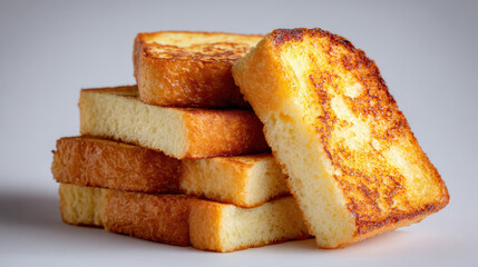 Stack of Golden Brown Toast Slices with One Slice Leaning