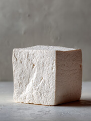 White Block of Tofu on Textured Surface in Neutral Setting