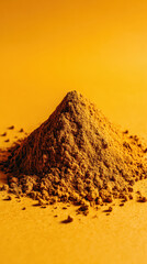 Pile of Ground Turmeric on Yellow Background