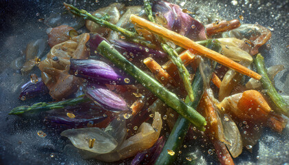 Colorful Vegetables Saut&Atilde;&copy; with Oil Splash