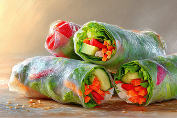 Fresh Vegetable Wraps on a Wooden Surface