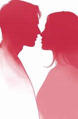 Man and woman are kissing in a red and white background