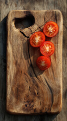 Cherry Tomato Halves on Rustic Wooden Cutting Board