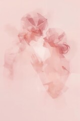 Woman and a man are kissing in a pink background