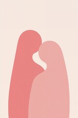 Two women are hugging each other in a pink and white drawing