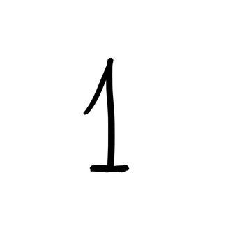 Hand drawn number 1, doodle handwritten numeral isolated on transparent background