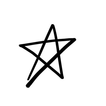 Hand drawn star shape, black brush doodle star isolated on transparent background