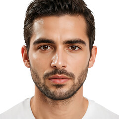 Obraz premium Young Man Smiles Directly at the Camera With a Friendly Expression and Light Background