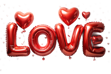 Red Love Balloons and Hearts on White Background isolated on a transparent background