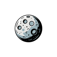 Cartoon moon with craters isolated on black background vector illustration.