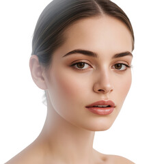 Obraz premium Young Woman With Natural Makeup and Neutral Expression in Front of a Light Background