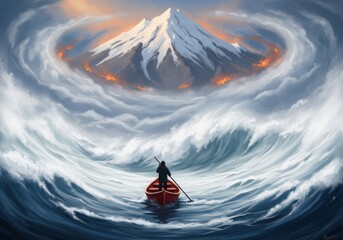 Fototapeta premium Voyager approaching mystical mountain