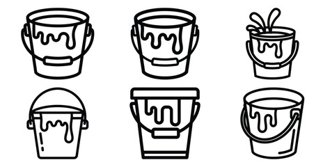 A collection of modern and minimal festival color paint bucket splash vector art icon set outline icon set. Holiday outline icons
