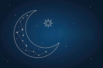Naklejka premium Crescent Moon and Star Constellation Vector Illustration with Celestial Bodies and Night Sky