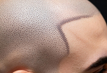 Fototapeta premium Hair simulation technique close-up on scalp for hairline restoration