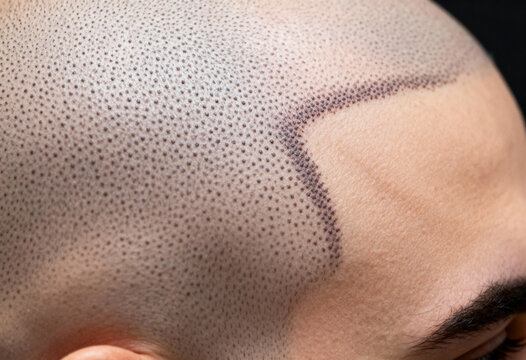 Hair simulation technique close-up on scalp for hairline restoration