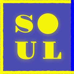 Glowing Soul Logo Yellow  On Blue Square - Cover Retro-Soul Music ,60s ,70s