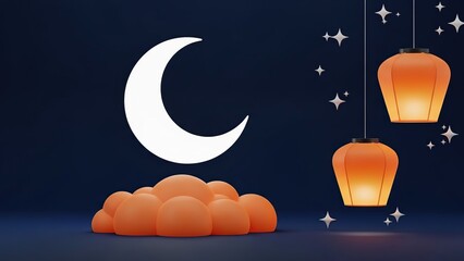 Illuminated night sky with crescent moon