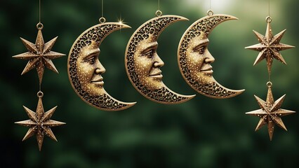 Ornate moon and star decorations
