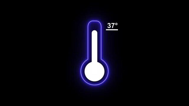 Neon celsius thermometer displayed temperature 37 degree. Thermometer equipment showing hot or cold weather. 4K Video motion graphic animation