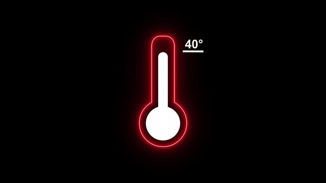 Neon celsius thermometer displayed temperature 40 degree. Thermometer equipment showing hot or cold weather. 4K Video motion graphic animation