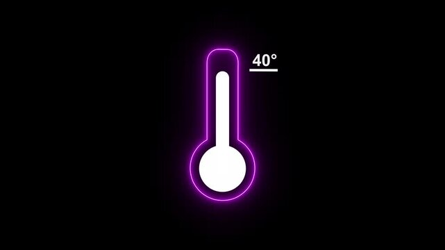 Neon celsius thermometer displayed temperature 40 degree. Thermometer equipment showing hot or cold weather. 4K Video motion graphic animation