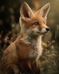 Fototapeta premium baby fox small in frame, advertising awareness layout