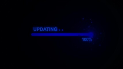A blue progress bar updating from 0% to 100%. loading and processing data with percentage increase representing technology internet and software updates in a futuristic interface. 4K video animation - Powered by Adobe