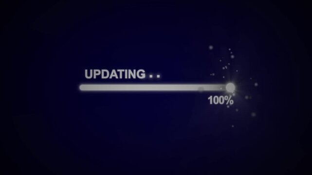 A blue progress bar updating from 0% to 100%. loading and processing data with percentage increase representing technology internet and software updates in a futuristic interface. 4K video animation
