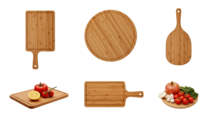 Collection of Bamboo Cutting Boards with Food