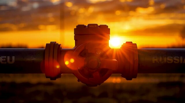 Industrial gas pipeline valve at sunset controlling energy flow across major infrastructure for transport supply and operational reliability