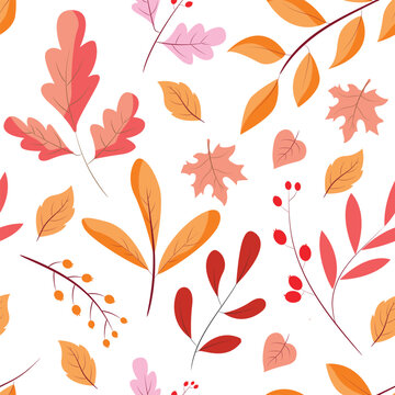 Seamless Autumn Botanical Vector Pattern with Hand Drawn Leaves for Fabric, Textile, Wallpaper, Stationery, and Packaging in Soft Modern Style