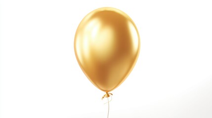 A golden balloon is tied with a string and stands out against a white background. The scene is bright and clean focusing on the shiny surface of the balloon.