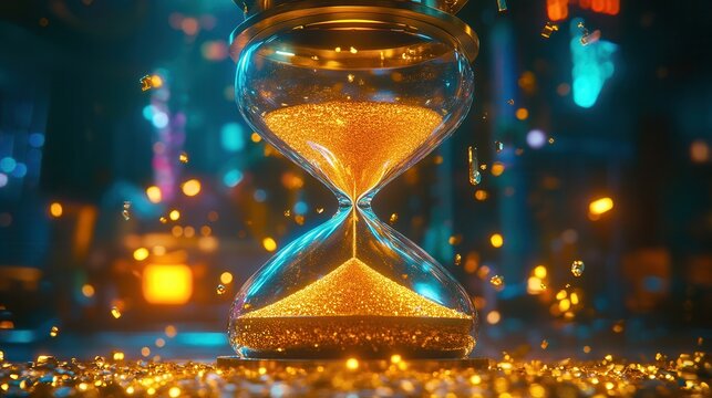 hourglass sand flowing futuristic city - Powered by Adobe