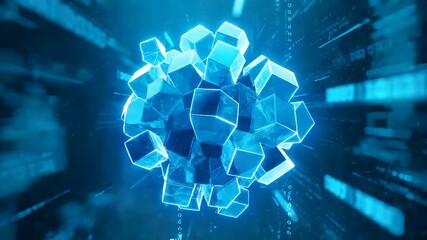 Glowing geometric data cluster forming a rotating digital core within a high speed computing environment showcasing advanced information processing systems - Powered by Adobe