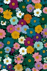 Colorful display of various flowers blooms in a garden setting with bright shades on display